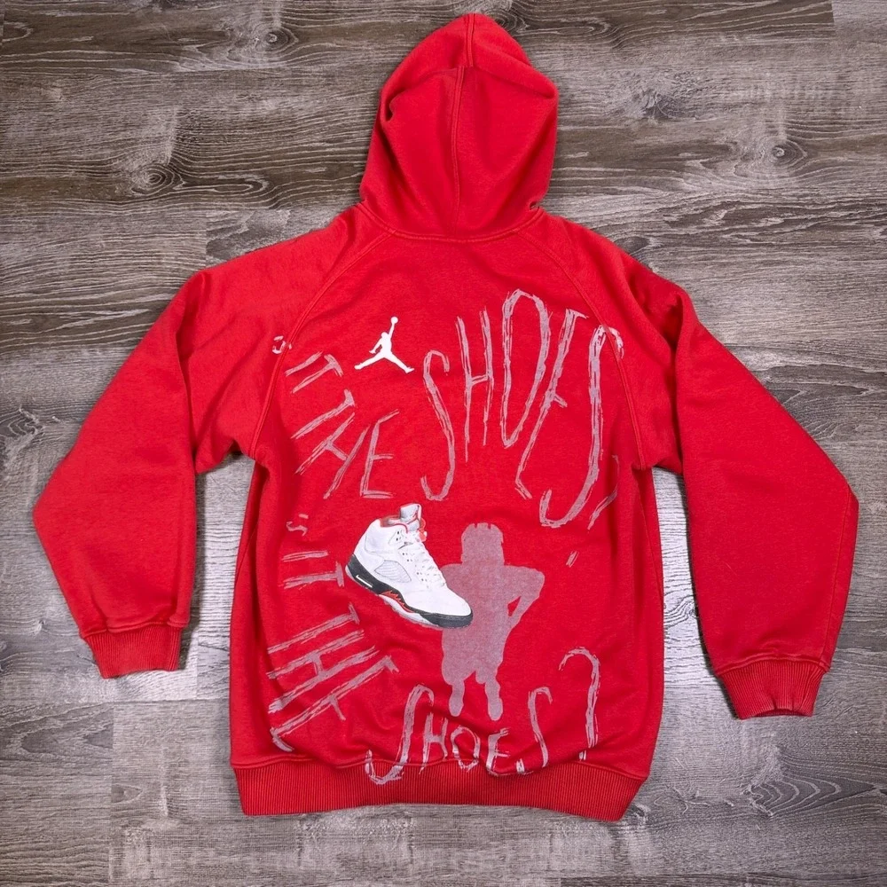 Jordan Mens L Retro 5 Vintage Red Hoodie 